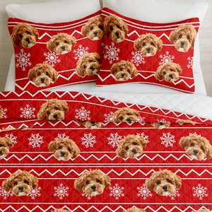 Custom Photo Dog With Christmas Pattern Quilt Bedding Set HA75 898228