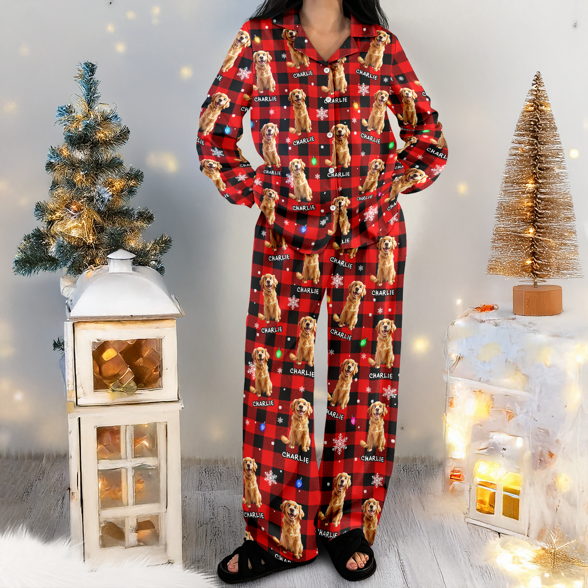 Custom 3D Dog Christmas Light Pajamas Personalized Puppy Pajamas Gift For Dog Lovers CH07 899998