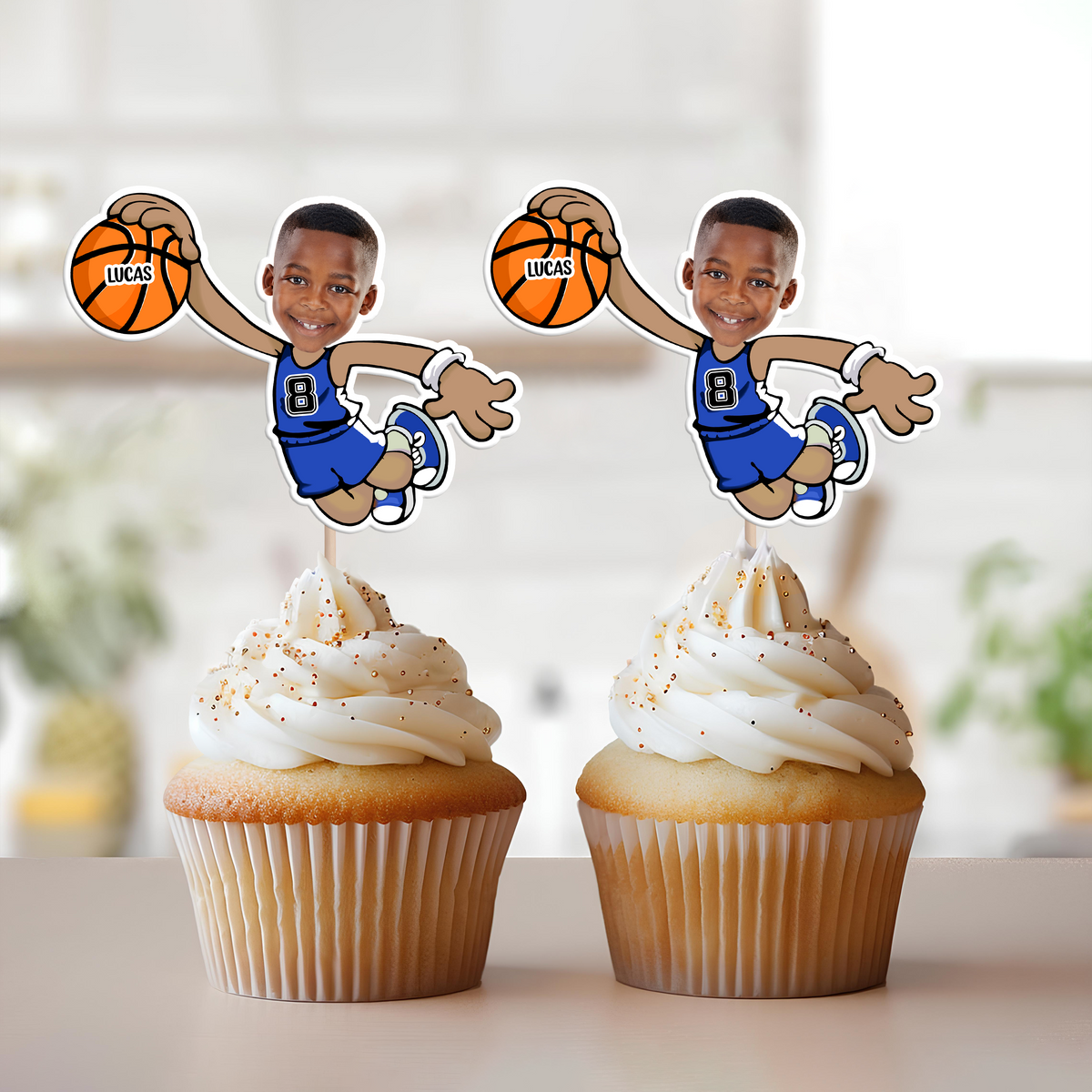 Custom Funny Face Basketball Party Decoration Cupcake Toppers LM32 893187
