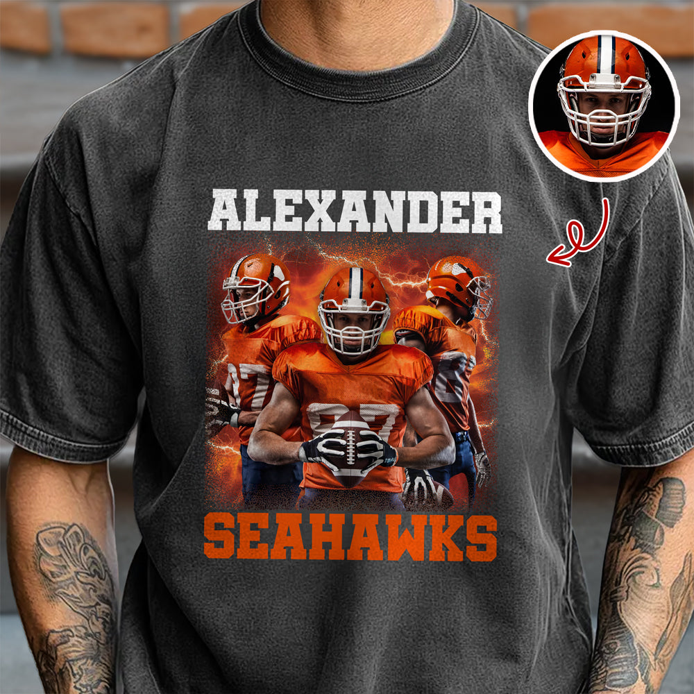 Custom Photo Football Player Bootleg Tee - Personalized Comfort Color Shirt CH07 899492