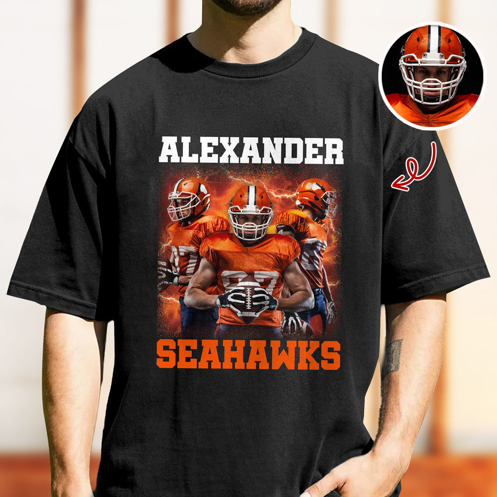 Custom Photo Football Player Bootleg Tee - Personalized Comfort Color Shirt CH07 899492