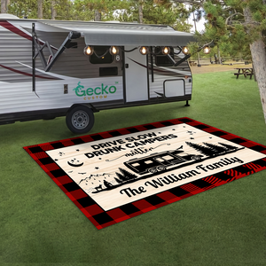 Happy Campers Personalized Caro Style Camping Patio Rug For Camping Lovers CH07 896194