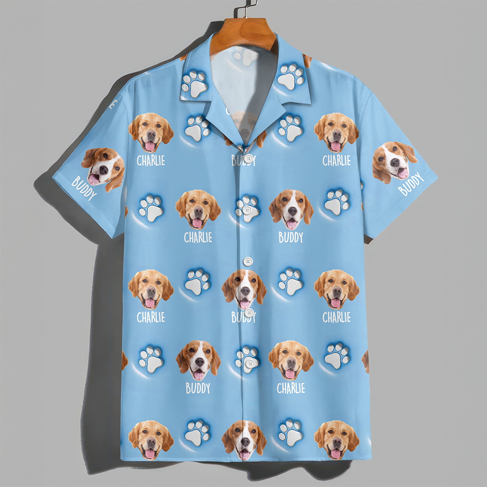 Custom Dog Face and Paw Print 3D Inflated Hawaiian Shirt CH07 911142
