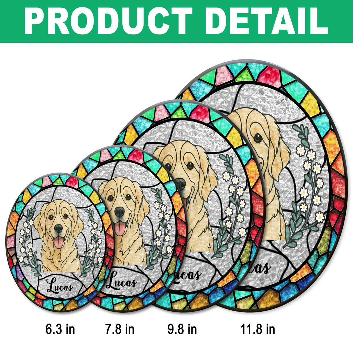 Custom Dog Portrait Photo With Sunflower Memorial Stained Glass Suncatcher, Sympathy Gifts, Pet Loss Gift HO82 894330