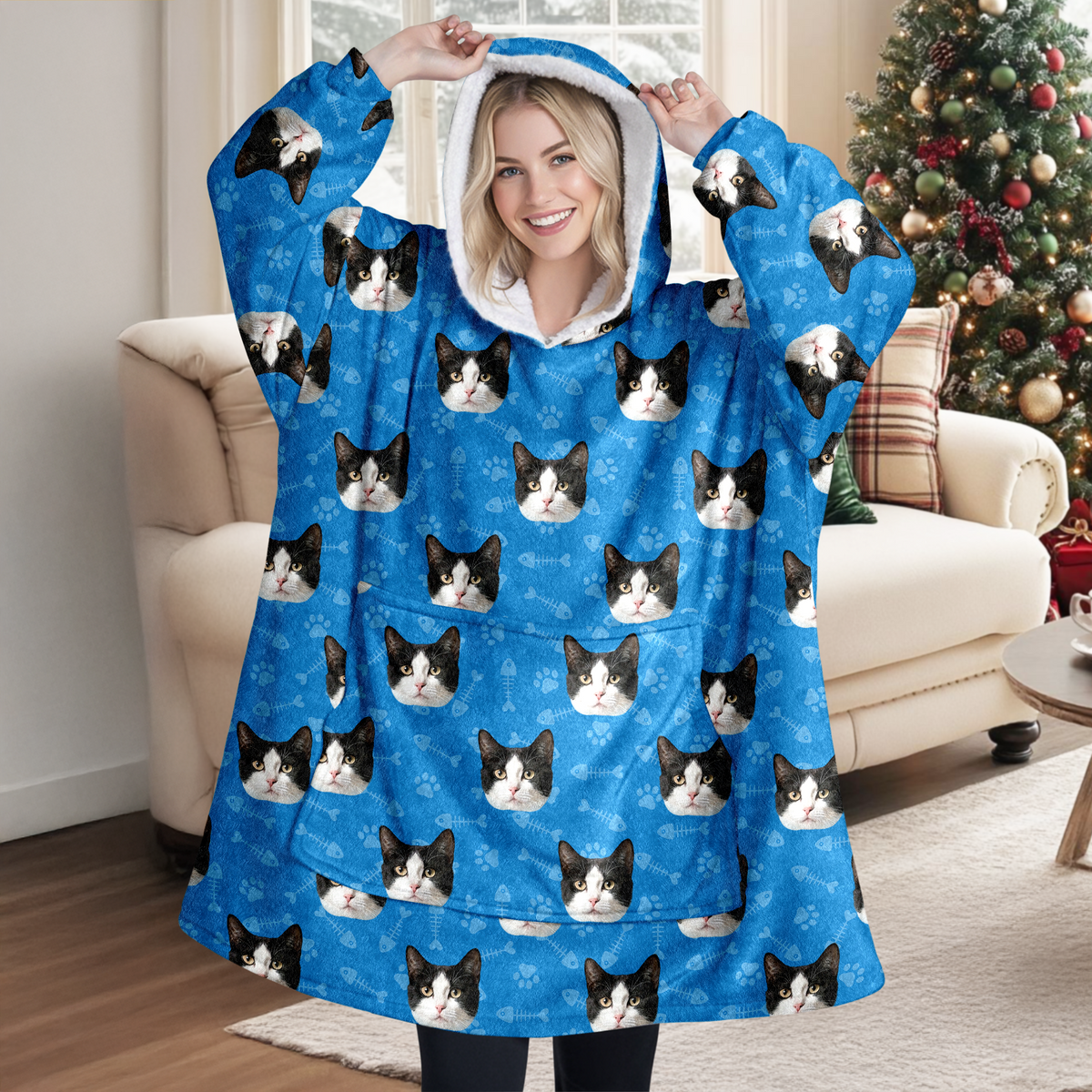 Custom Photo Cat Pattern Hoodie Blanket HA75 898280