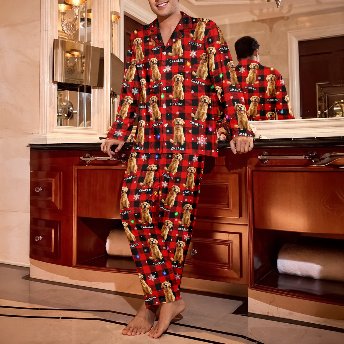 Custom 3D Dog Christmas Light Pajamas Personalized Puppy Pajamas Gift For Dog Lovers CH07 899998