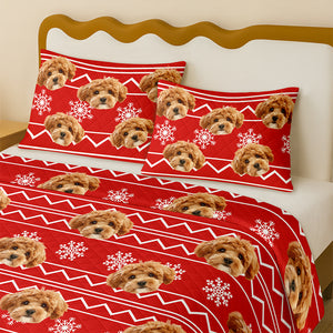 Custom Photo Dog With Christmas Pattern Quilt Bedding Set HA75 898228