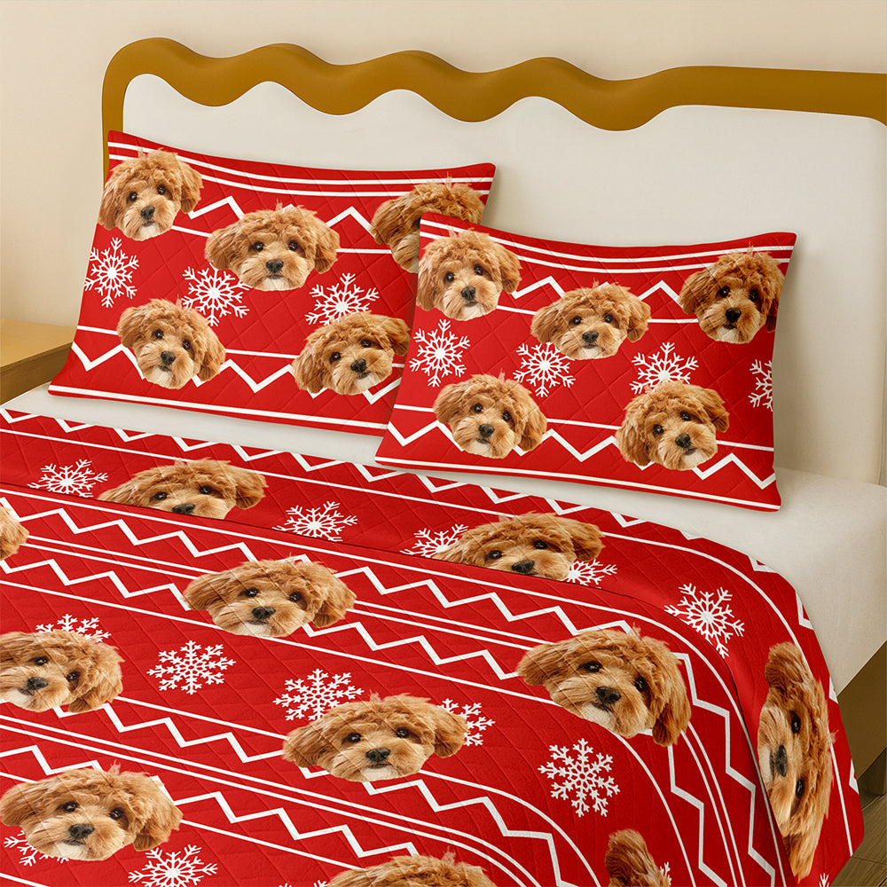 Custom Photo Dog With Christmas Pattern Quilt Bedding Set HA75 898228