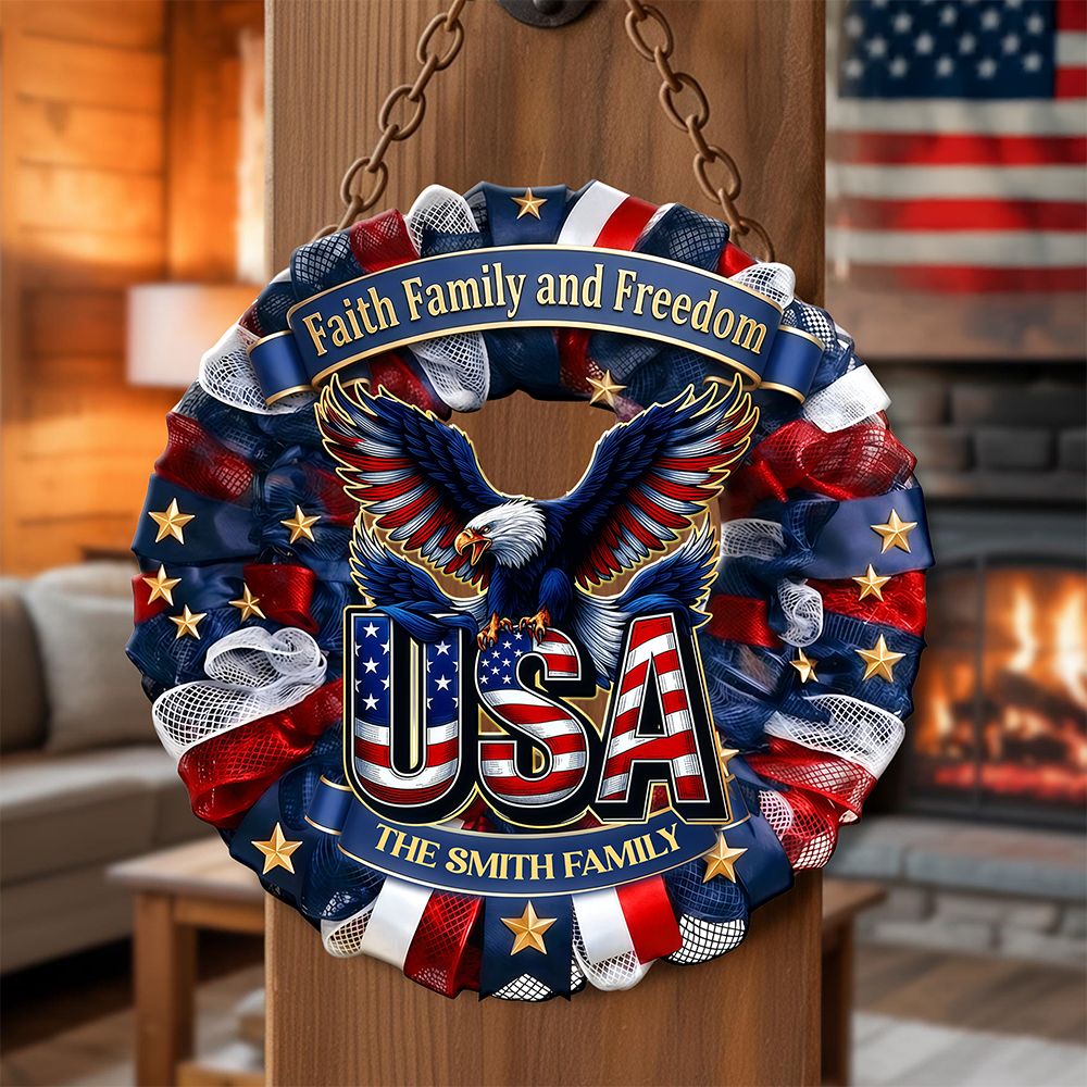 Custom Family Name Faith, Family & Freedom 250 Years America Door Sign HA75 920760