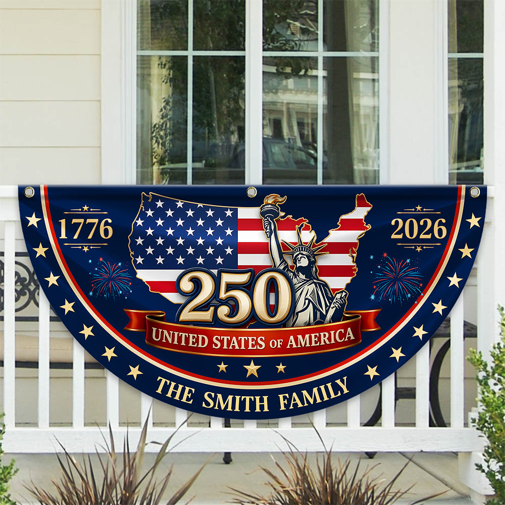 Custom Family Name 250 United States Of America 1776-2026 Non-Pleated Fan Flag CH07 911902