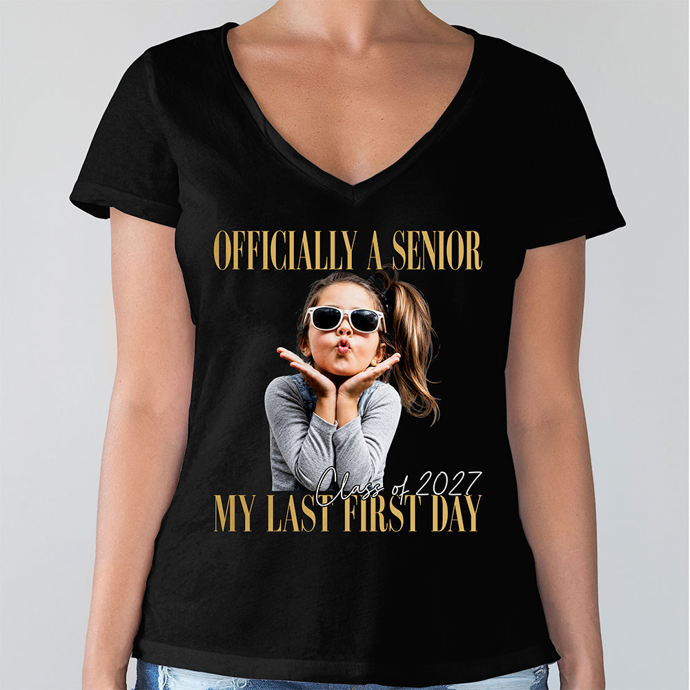 Personalised Vintage Photo And Year Senior - Officially A Senior - My Last First Day Dark Shirt HA75 922076