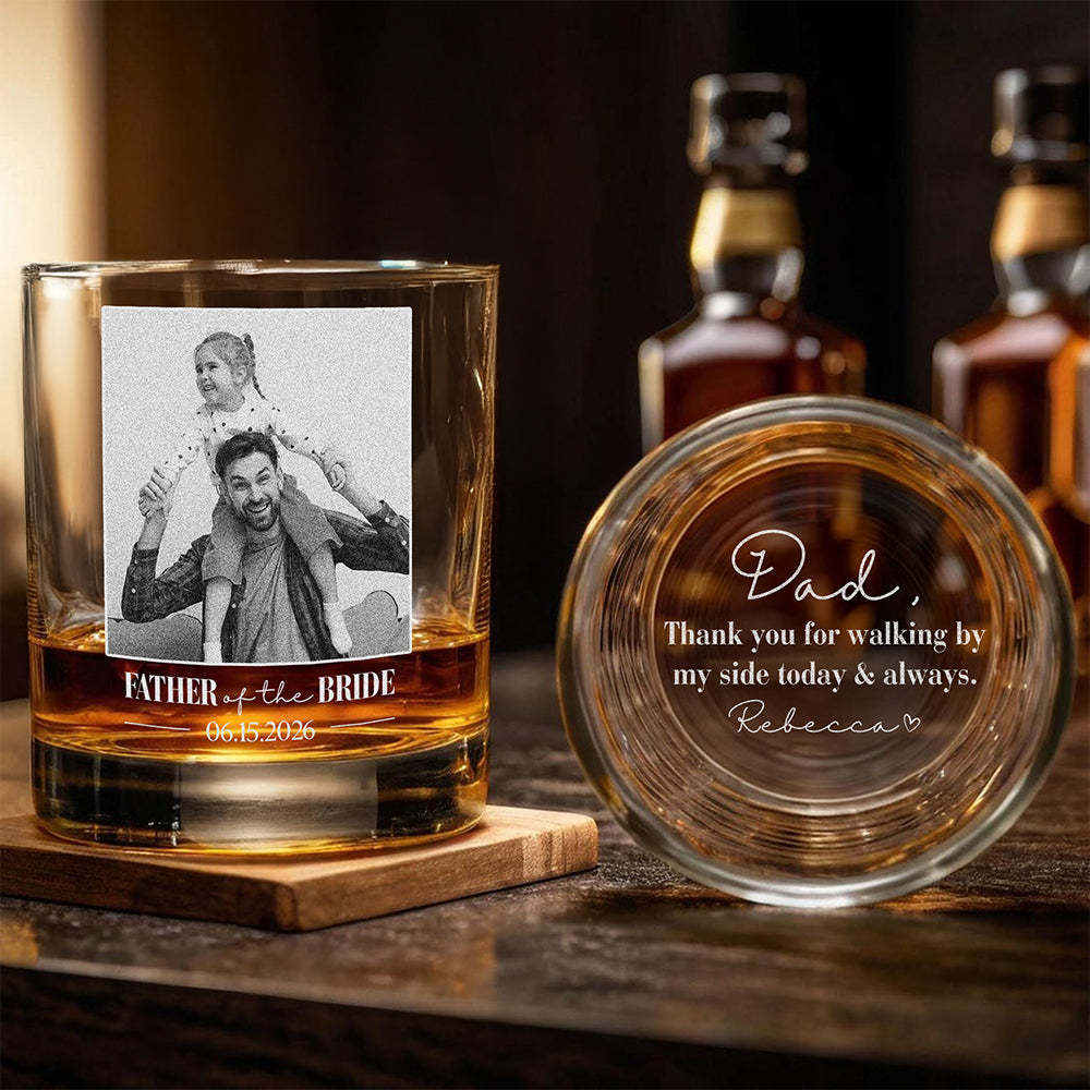 Custom Photo Father Of The Bride, Groom Engraved Rock Glass Gift For Father's Day LM32 668939