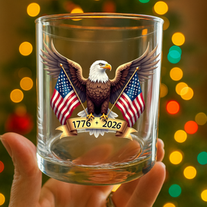 American Eagle and US Flag 250th Birthday USA Whiskey Glass HO82 900354