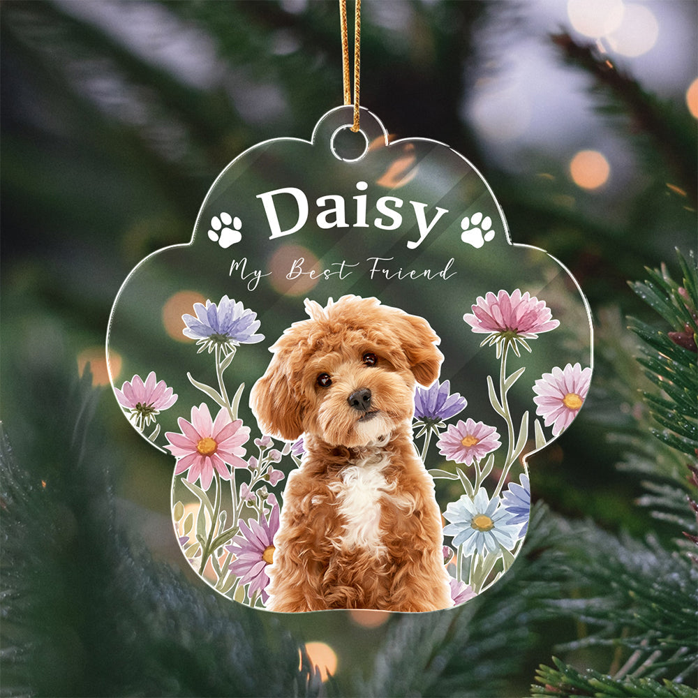 Custom Pet Photo Birth Flower Acrylic Ornament Gift for Pet Owners LM32 669751