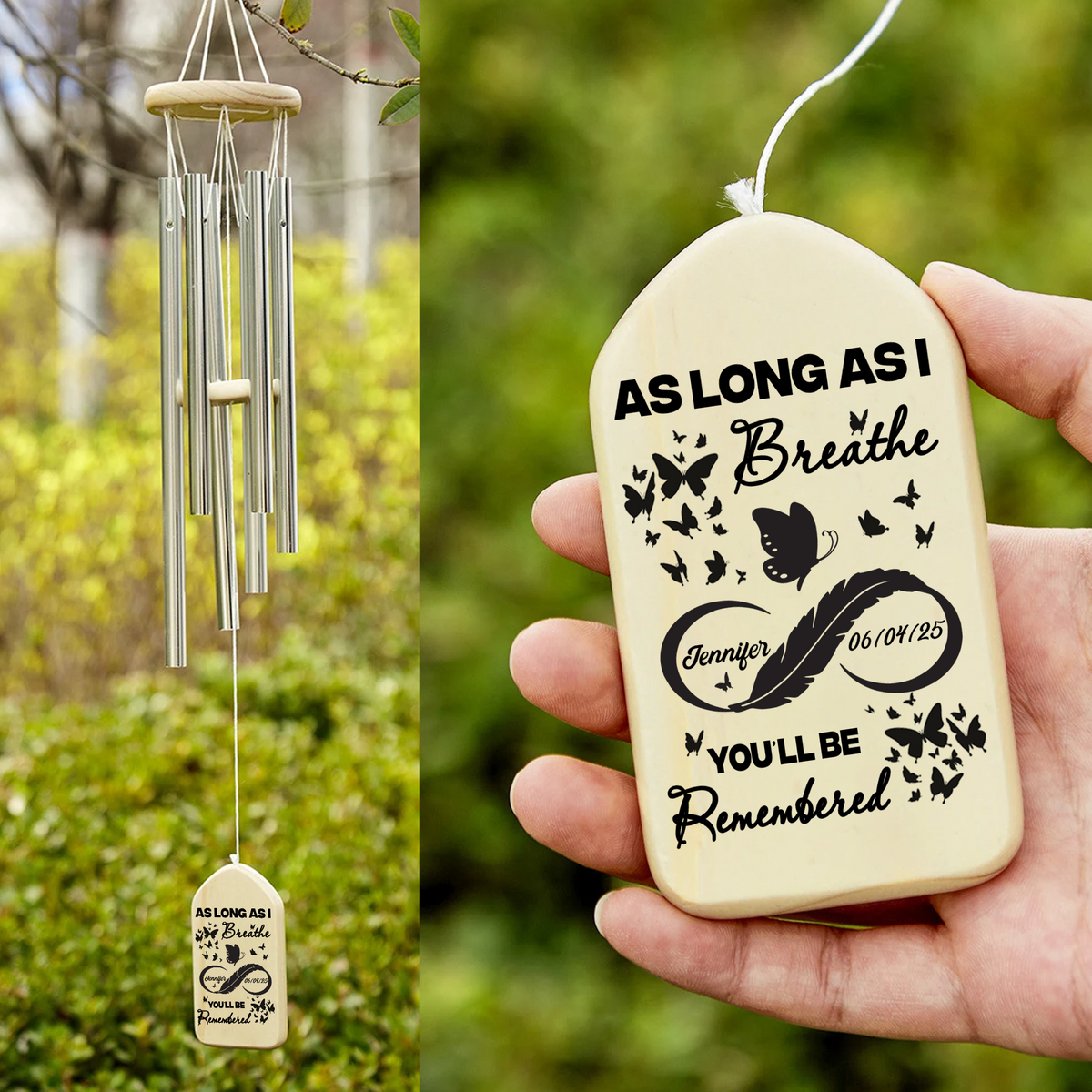 As Long As I Breathe, You'll Be Remembered Memorial Wind Chimes Personalized Gift HO82 893636