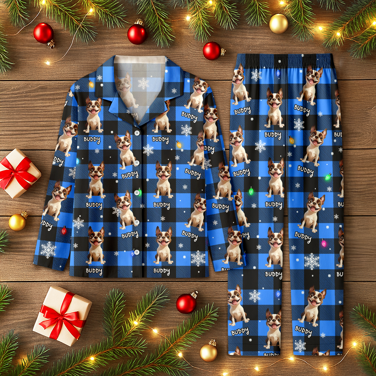 Custom 3D Dog Christmas Light Pajamas Personalized Puppy Pajamas Gift For Dog Lovers CH07 899998