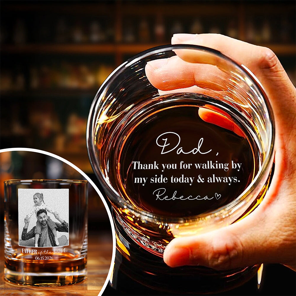 Custom Photo Father Of The Bride, Groom Engraved Rock Glass Gift For Father's Day LM32 668939