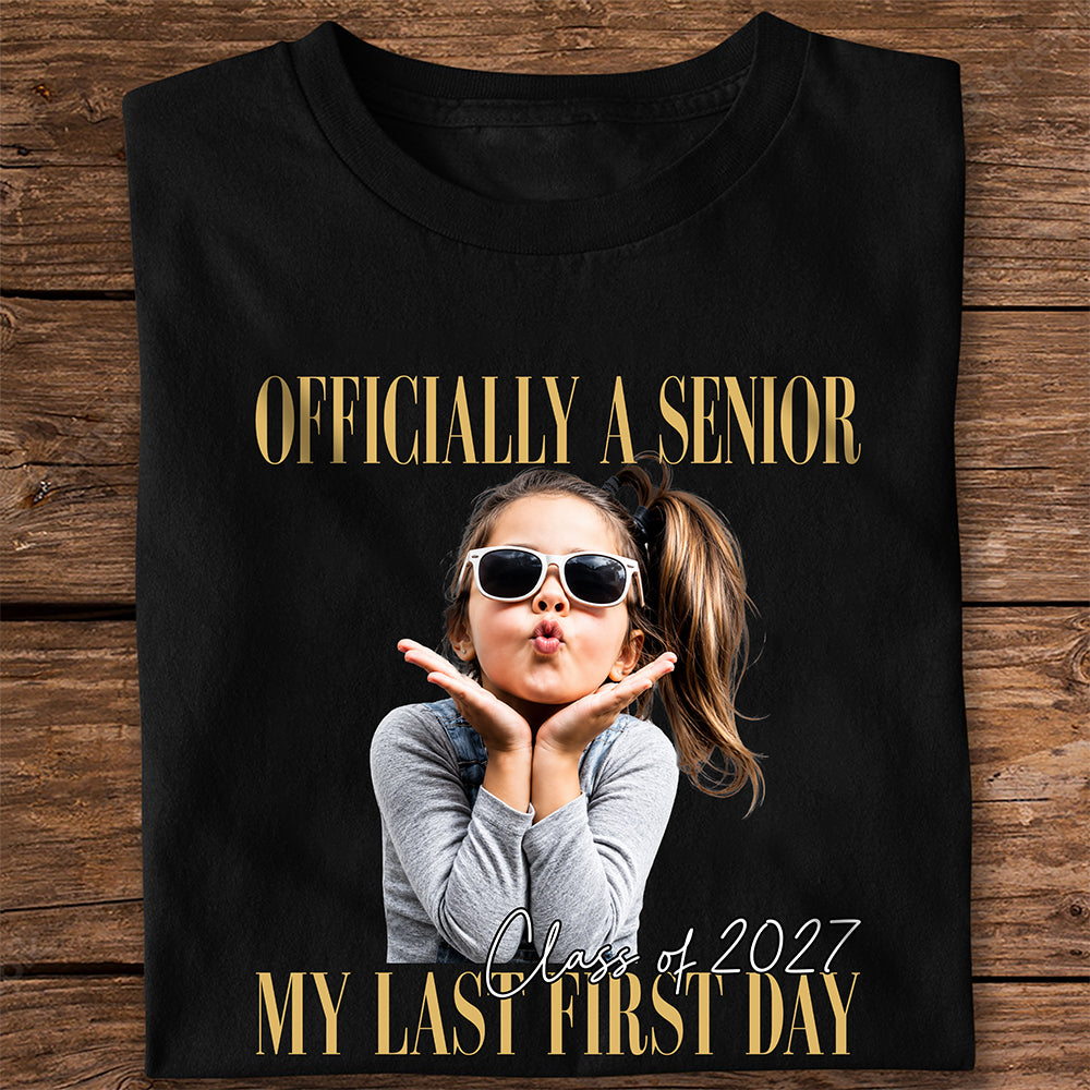 Personalised Vintage Photo And Year Senior - Officially A Senior - My Last First Day Dark Shirt HA75 922076