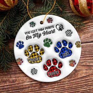 Custom Photo You Left Paw Prints On My Heart Memorial 3D Inflated Effect Printed Ceramic Ornament HA75 897134