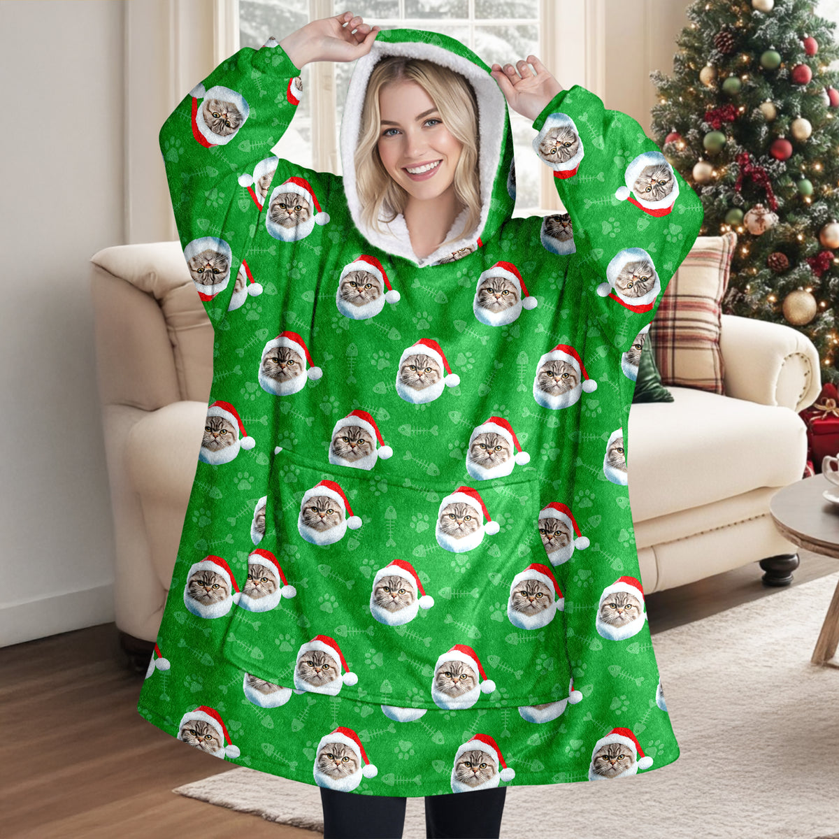 Custom Photo Cat Pattern Hoodie Blanket HA75 898280