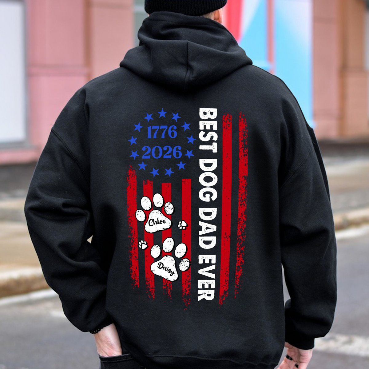 Custom Name Best Dog Dad Ever Paw American Flag Back Shirt LM32 897999