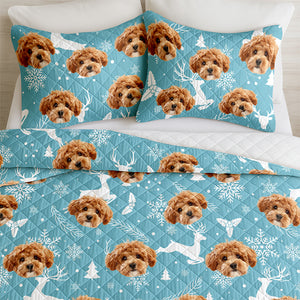 Custom Photo Dog With Christmas Pattern Quilt Bedding Set HA75 898228