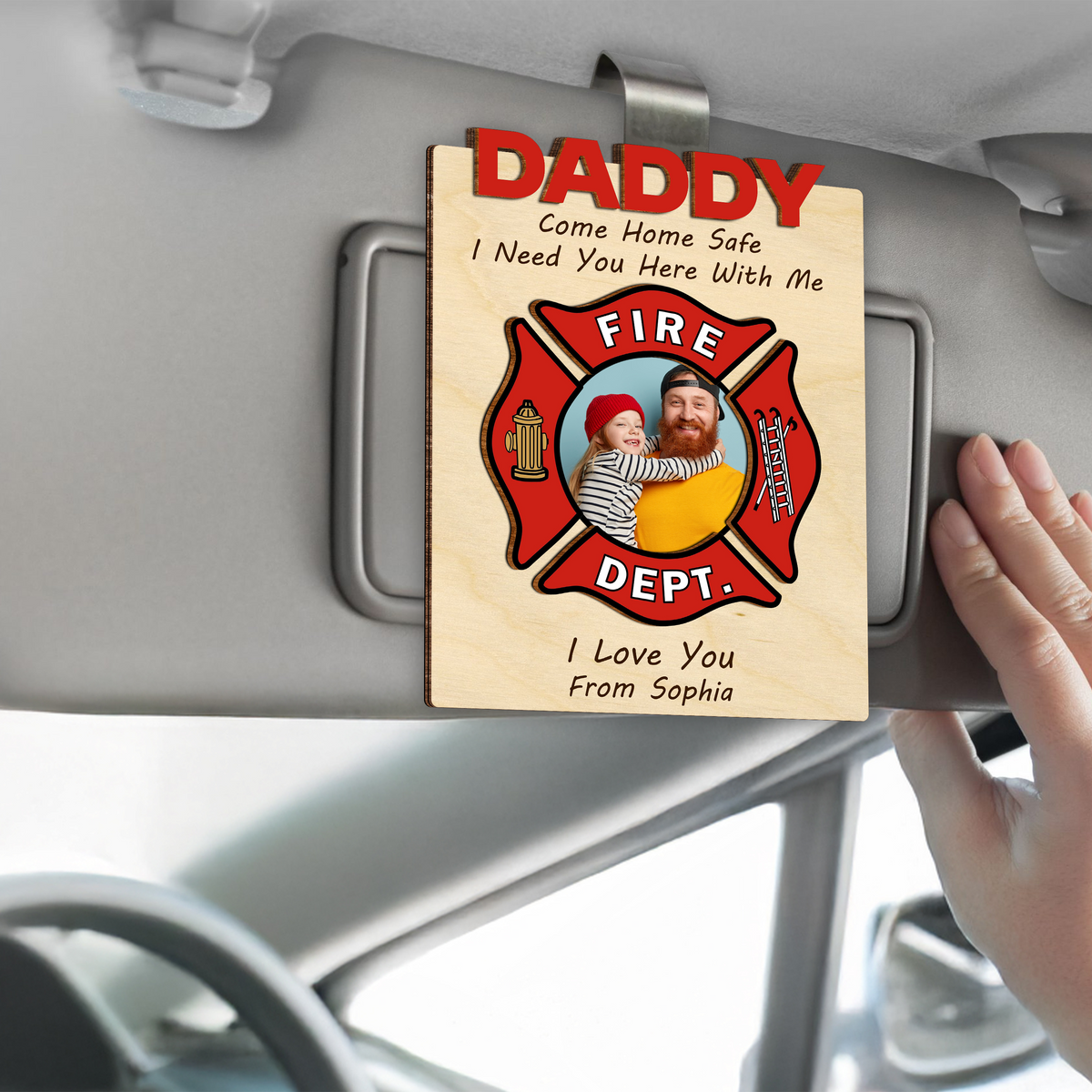 Custom Photo Dad Car Visor Clip Gift For Firefighter CH07 896066