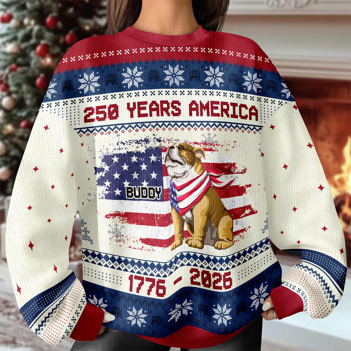 Custom Hero Dog With Flag 250 Years America 1776 - 2026 Ugly Sweater LM32 897143
