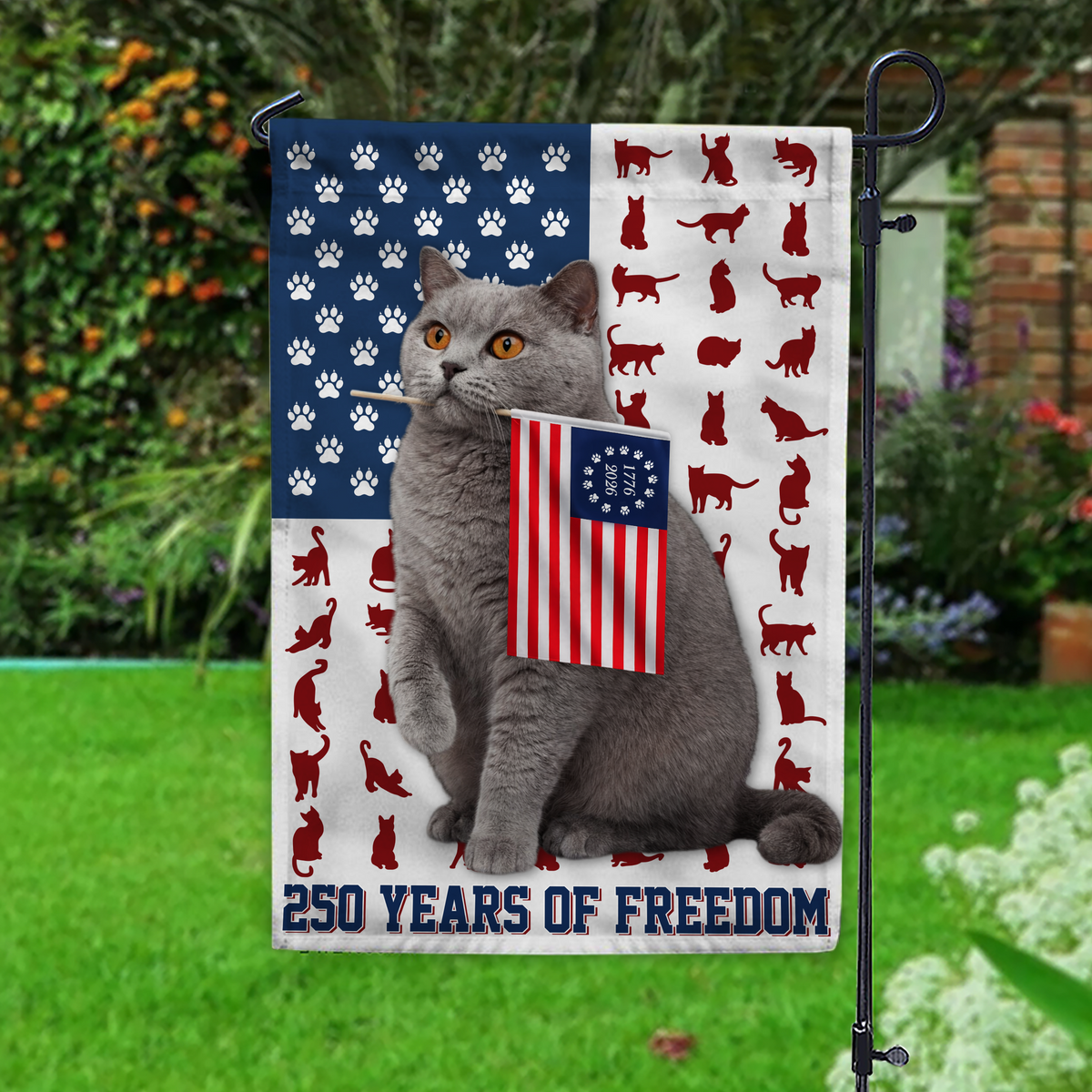 Custom Photo My Cat Loves America 250 Years of Freedom Patriotic Garden Flag HA75 898910
