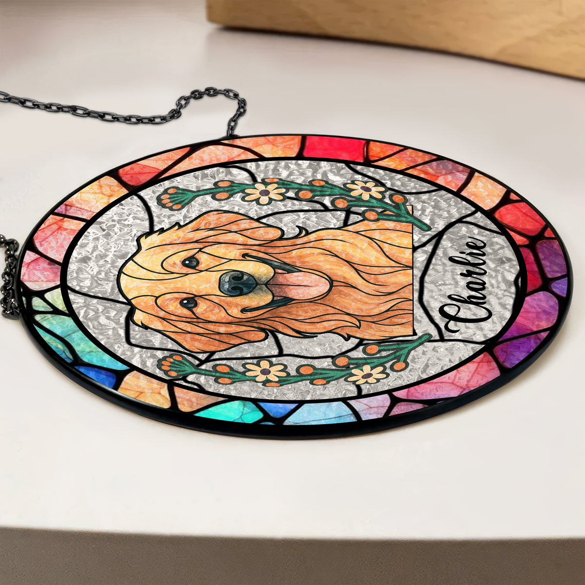 Custom Dog Portrait Photo With Sunflower Memorial Stained Glass Suncatcher, Sympathy Gifts, Pet Loss Gift HO82 894330