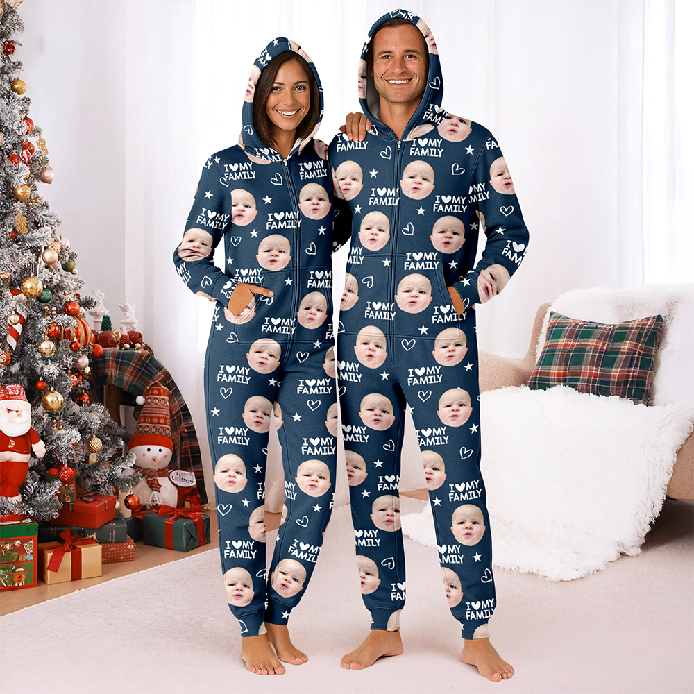 Custom Photo I Love My BoyfriendGirlfriend Valentine's Gift Onesie Pajamas For Couple HO82 900058