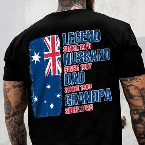 Legend, Husband, Dad And Grandpa - AUS Flag Version - Personalized Back & Front Dark Shirt TH10 894171