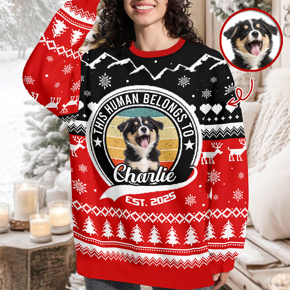 Custom Photo Human Belongs Dog Ugly Sweater For Pet Lovers HO82 900020