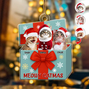Custom Cat Photo Meowy Catmas Acrylic Ornament Gift For Cat Lovers HO82 900010
