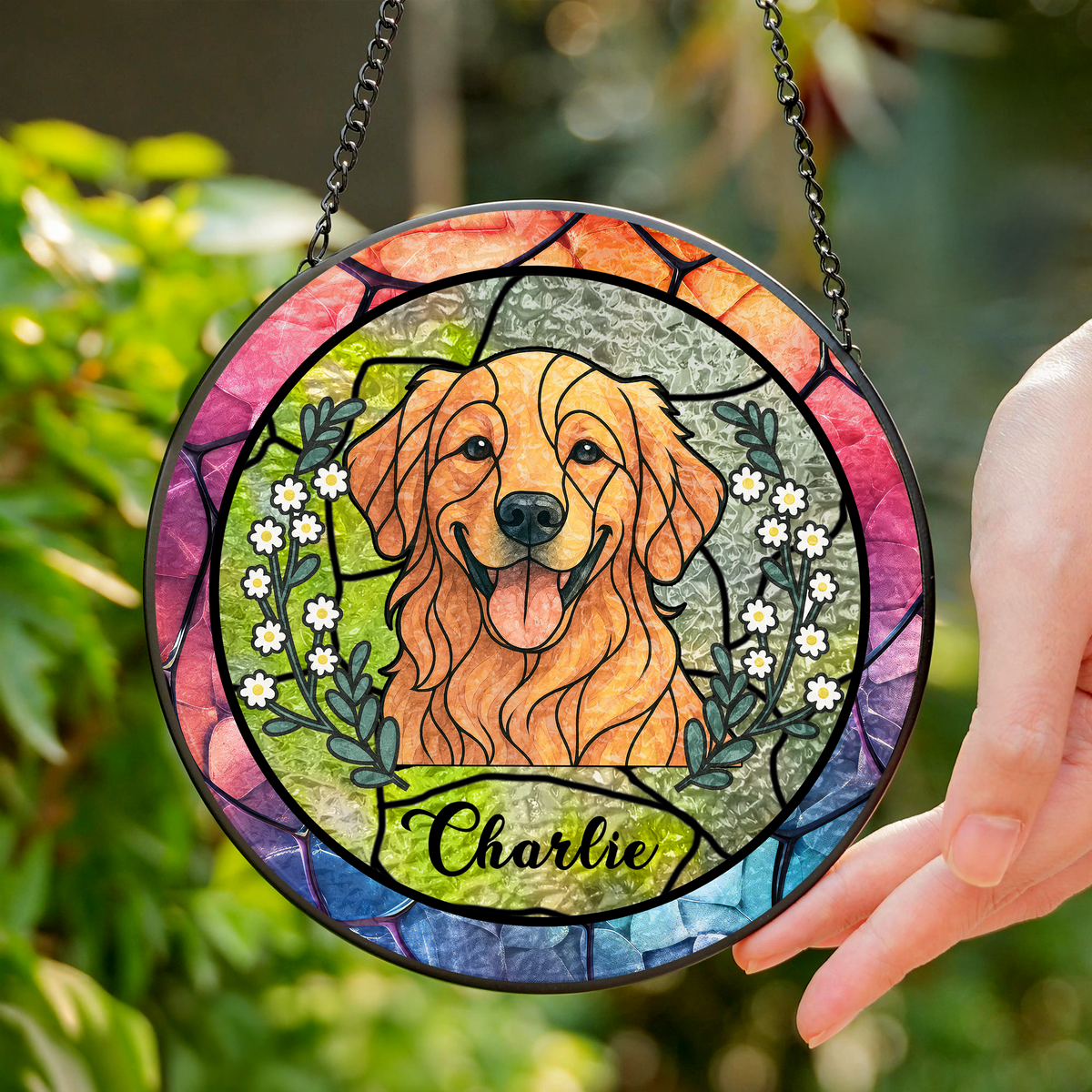 Custom Dog Portrait Photo With Sunflower Memorial Stained Glass Suncatcher, Sympathy Gifts, Pet Loss Gift HO82 894330