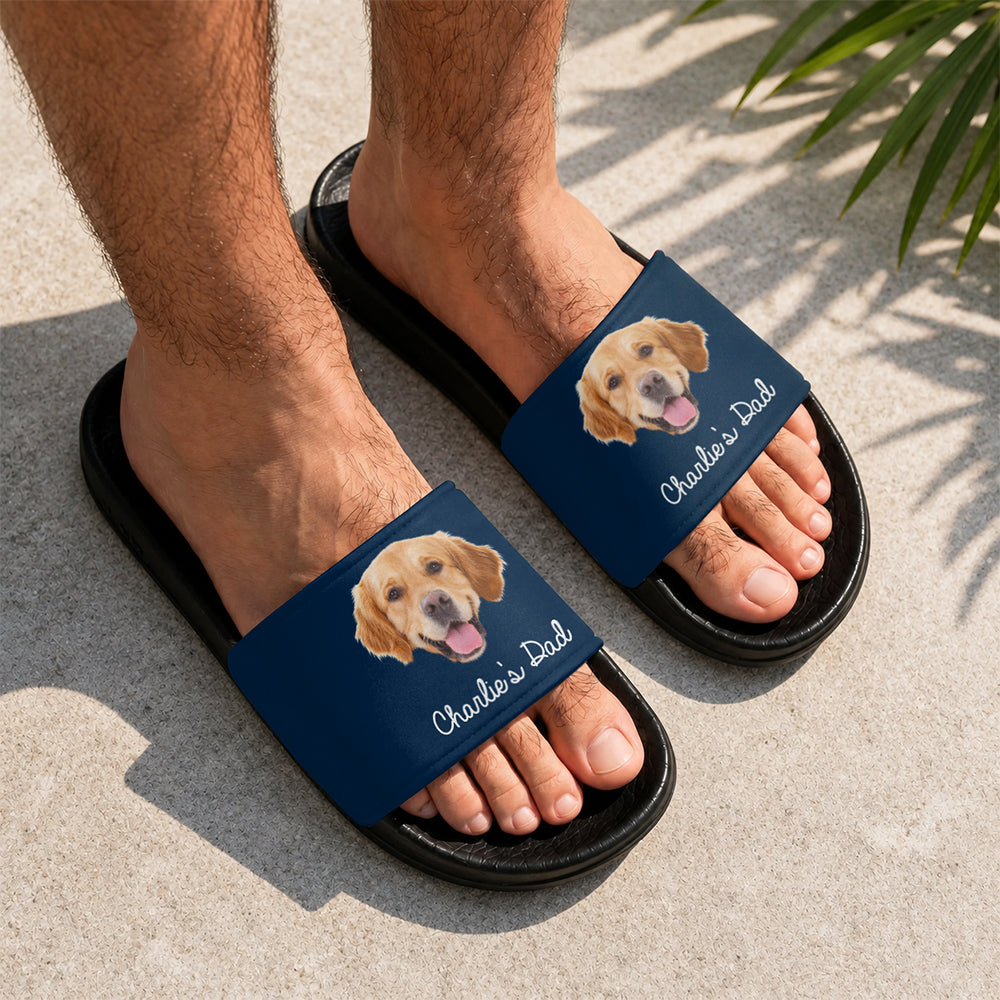 Custom Photo Dog Dad Slide Sandals - Personalized Gift for Dog Lovers CH07 911590