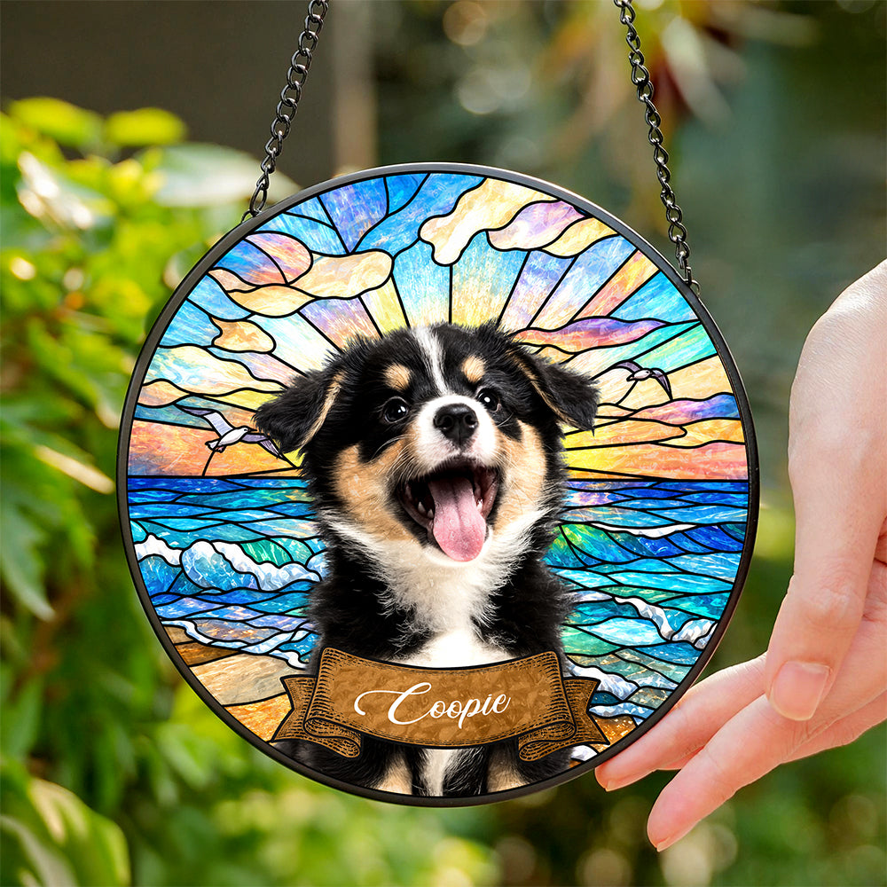 Custom Dog Portrait Stained Glass Suncatcher Gift For Dog Mom CH07 180168