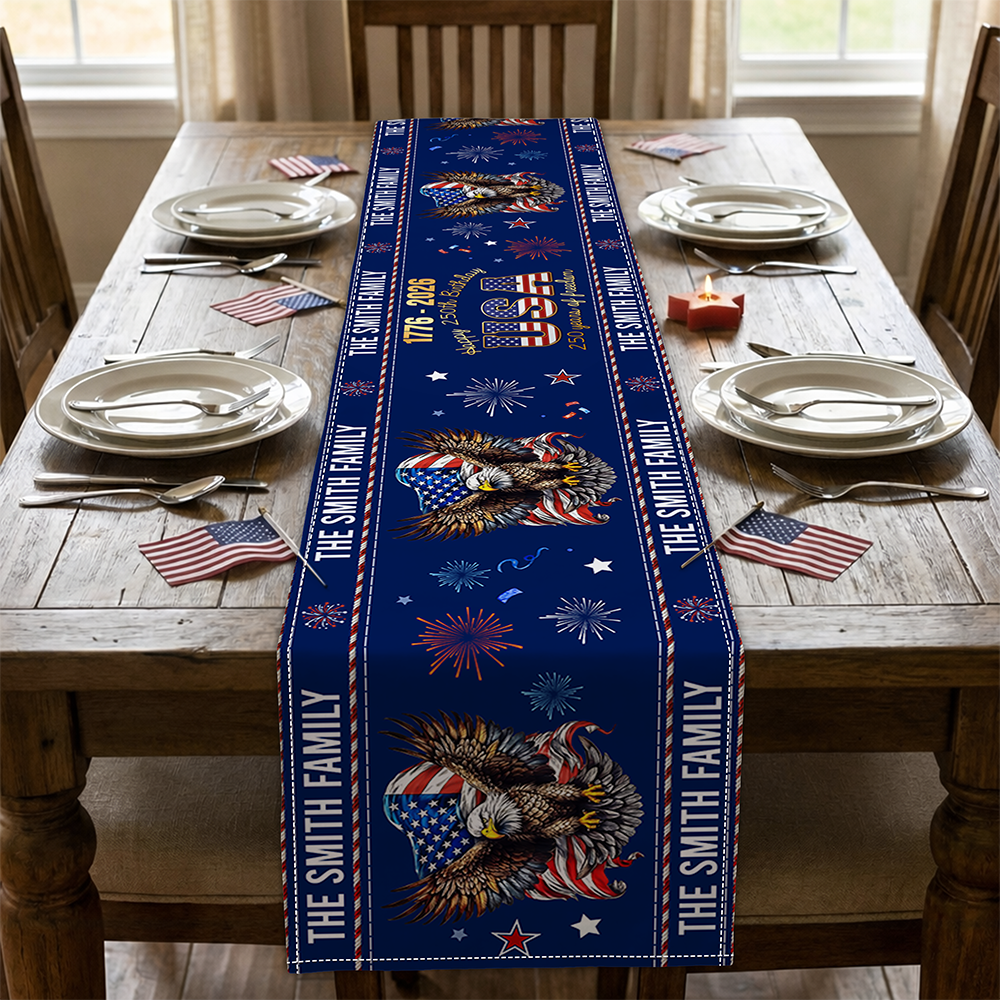 Custom Family Name USA Happy 250th Birthday 1776-2026 Eagle Table Runner TH10 169597