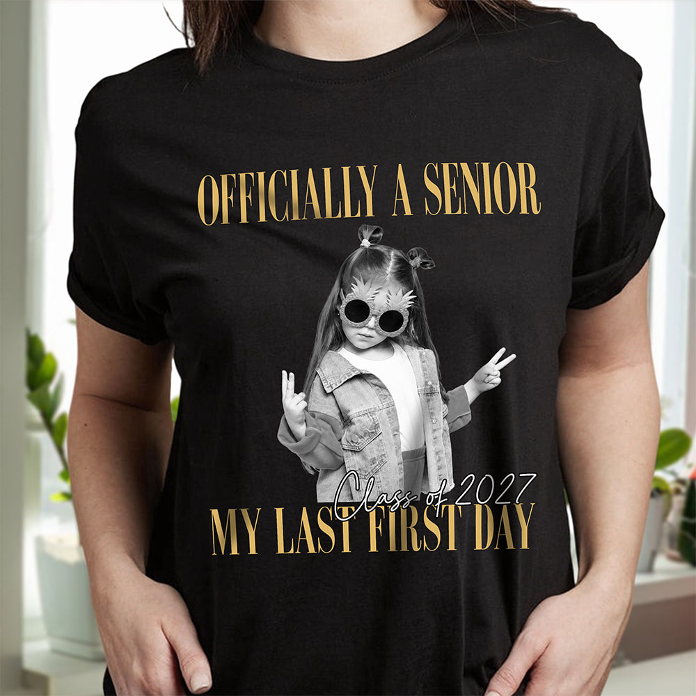 Personalised Vintage Photo And Year Senior - Officially A Senior - My Last First Day Dark Shirt HA75 922076