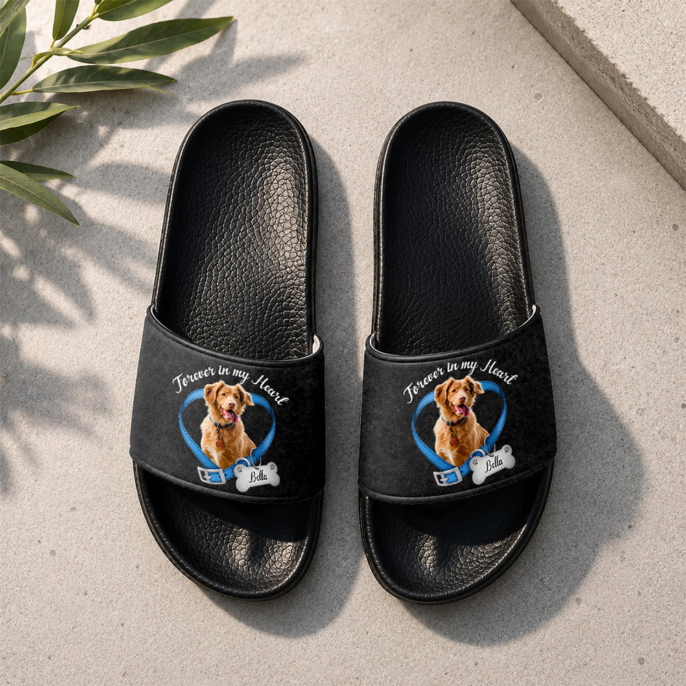 Custom Dog Photo Forever In My Heart Memorial Slide Sandals HO82 902602