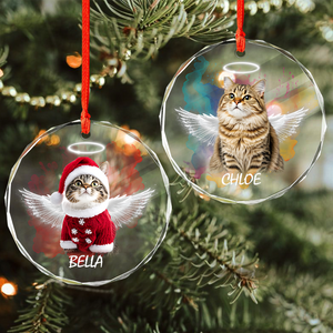 Custom Photo Angel Cat with Wings Memorial Glass Ornament HA75 897276