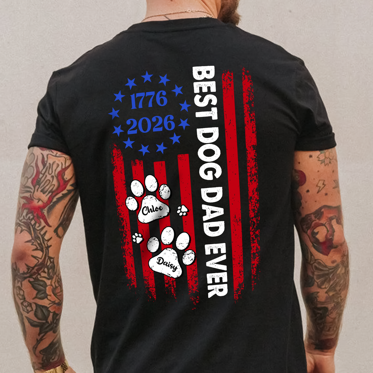 Custom Name Best Dog Dad Ever Paw American Flag Back Shirt LM32 897999