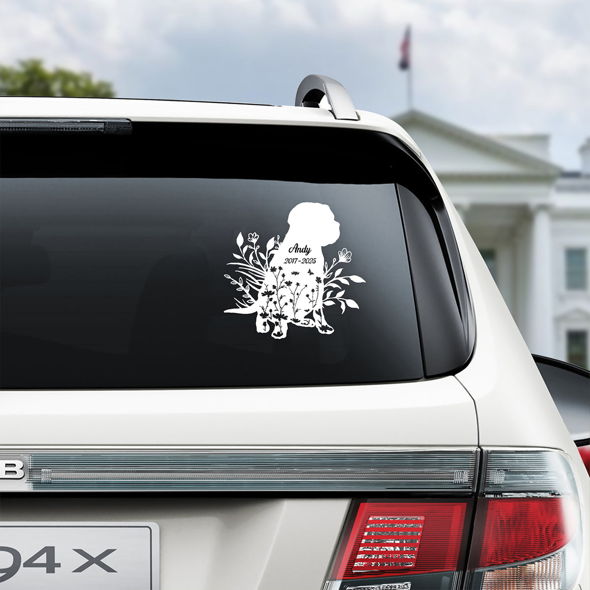 Custom Floral Dog Memorial Car Window Decal Sticker HA75 898118