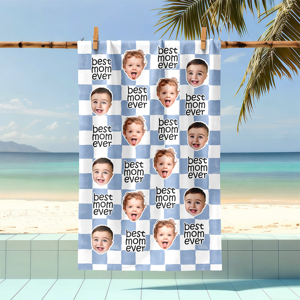 Custom Baby Face Best Dad Ever, Best Mom Ever Beach Towel - Personalized Pet Lover Gift TH10 169931