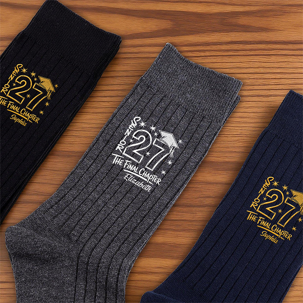 Personalized Name Senior 2027 - The Final Chapter Embroidered Socks HA75 922086
