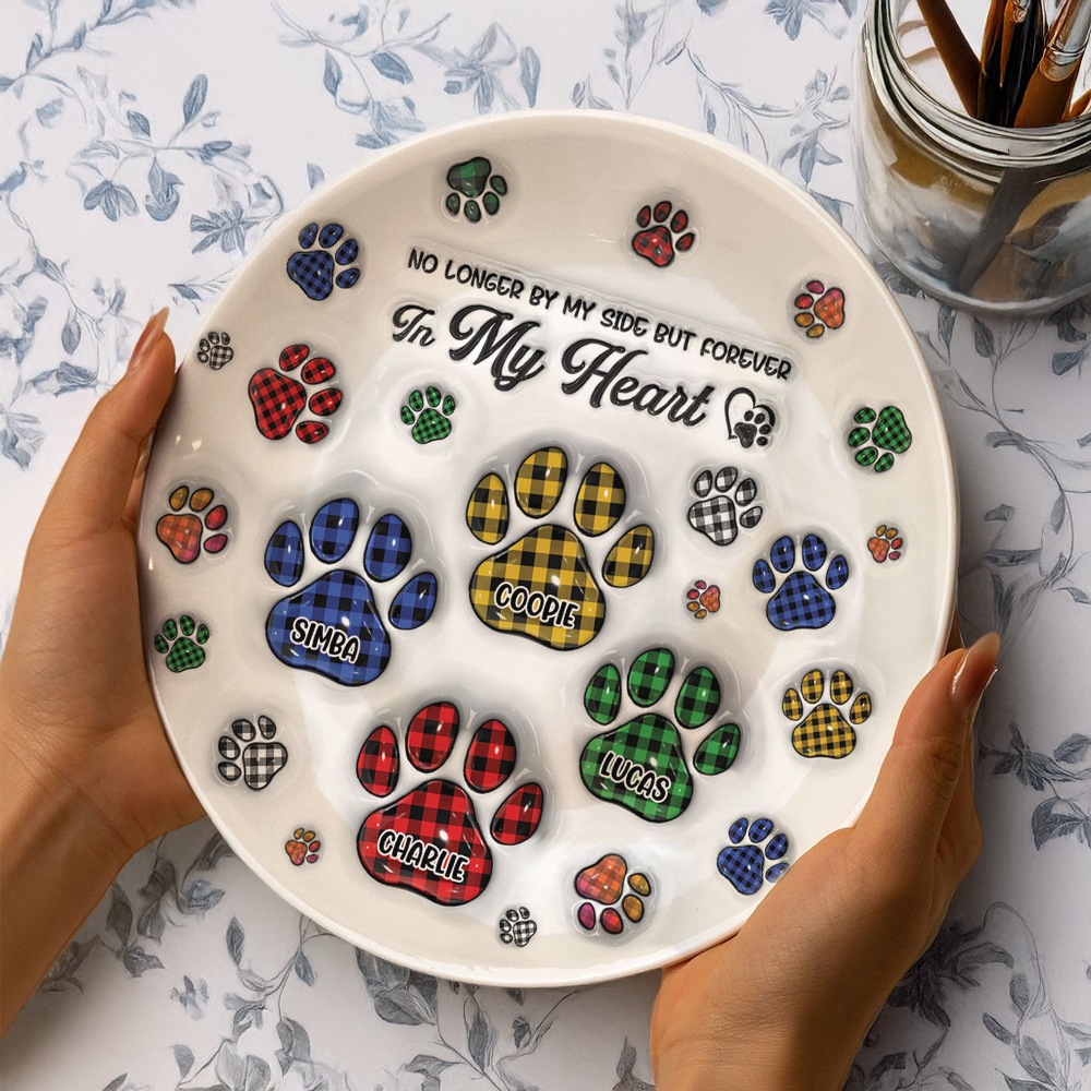 Custom Photo You Left Paw Prints On My Heart Memorial 3D Inflated Effect Printed Ceramic Plate HA75 897060