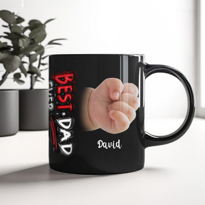 Custom Hand Photo Best Dad Ever Black Mug N369 896321