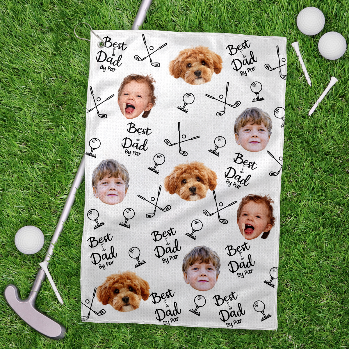 Custom Face Photo Best Dad By Par Dog Family Golf Towel LM32 893643