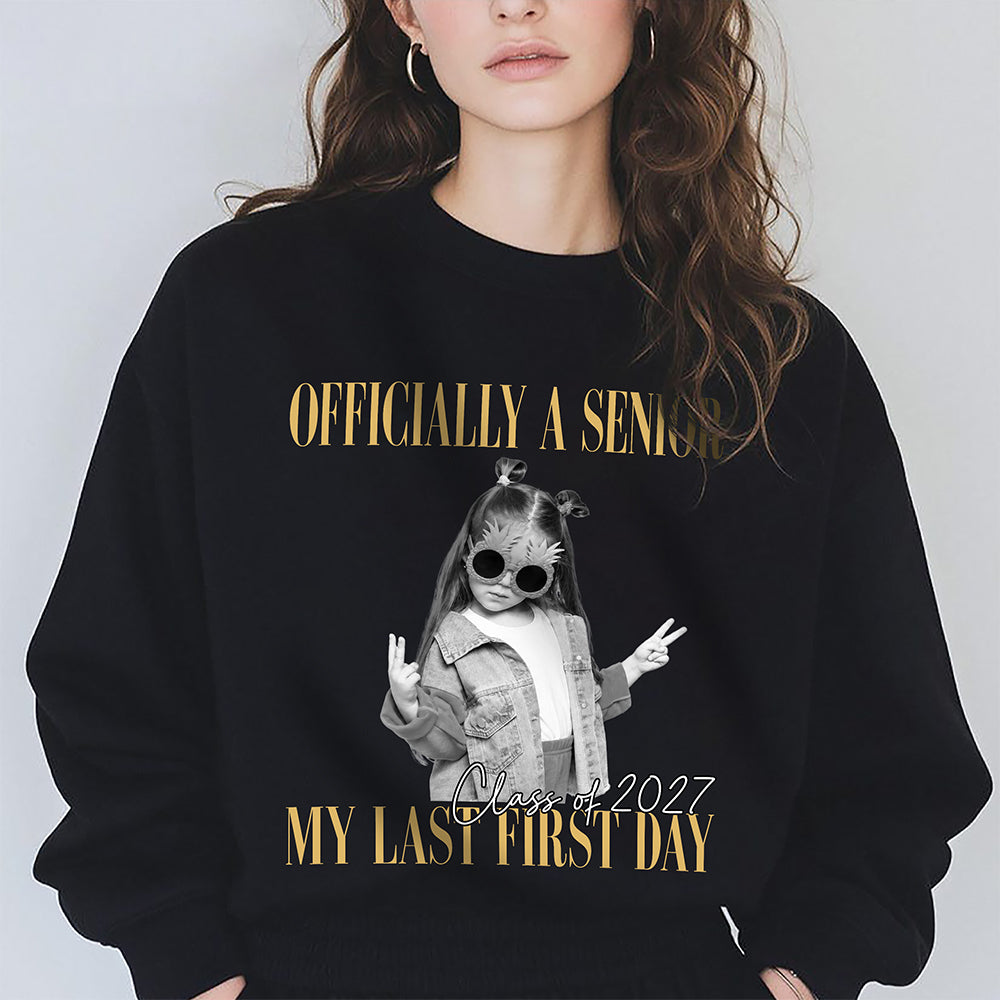 Personalised Vintage Photo And Year Senior - Officially A Senior - My Last First Day Dark Shirt HA75 922076