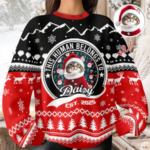 Custom Photo Human Belongs Cat Ugly Sweater For Pet Lovers HO82 900022